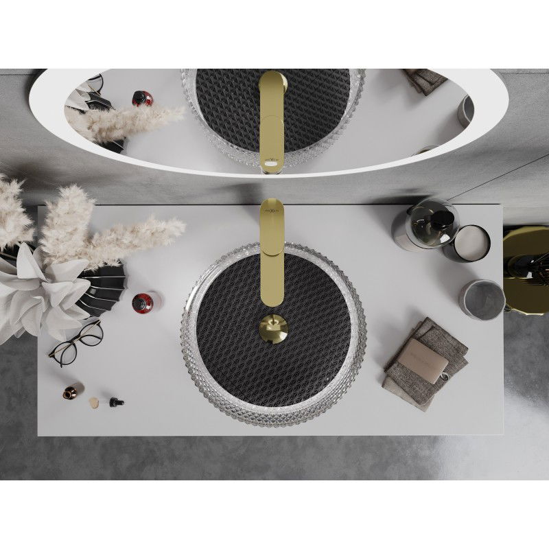 Mexen Aura stiklinis praustuvas ant stalviršio 39 x 39 cm, skaidrus/juodas - 24013971