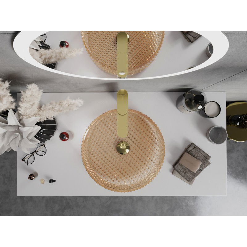 Mexen Aura stiklo antstalinis praustuvas 39 x 39 cm, rožinis auksas - 24013968