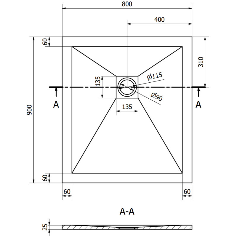 Mexen Stone+ stačiakampis kompozitinis dušo padėklas 90 x 80 cm, juodas - 44708090