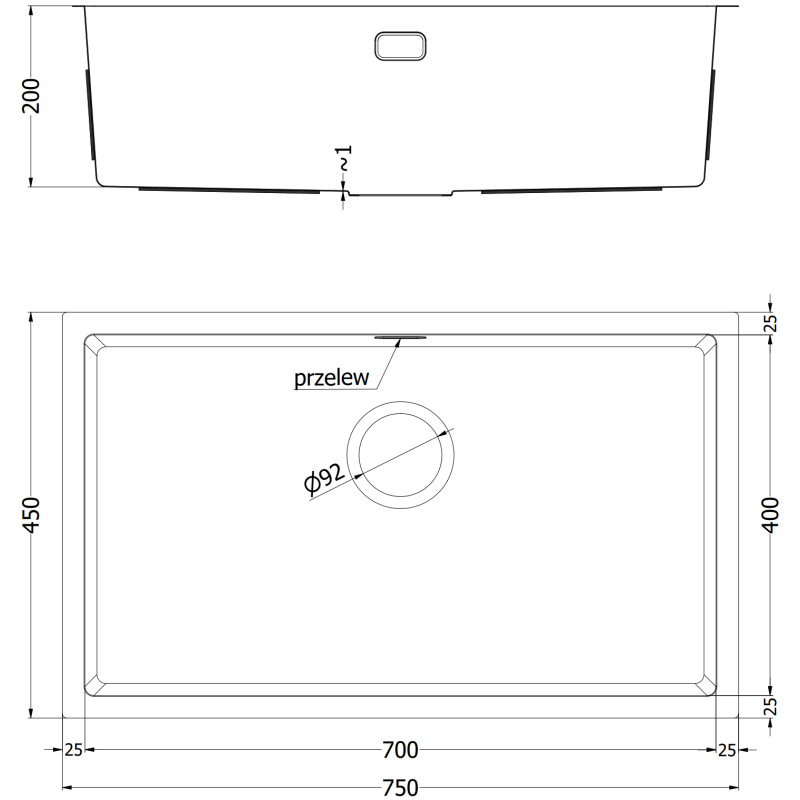 Mexen Trixo plieninė vienaaukštė kriauklė 750 x 440 mm, juoda HC - 6415751000-70HC