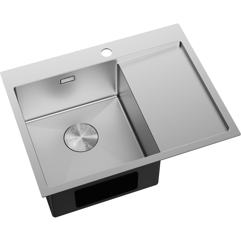 Mexen Exar plieninė vienaaukštė plautuvė su nusausinimo vieta, kairioji, 620 x 480 mm, inox - 6431621005L-01