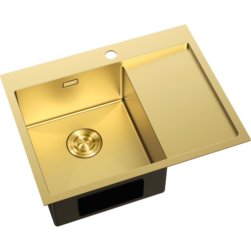 Mexen Exar plieninė kriauklė 1-skyriaus su kairiu nutekamu 620 x 480 mm, auksinė - 6431621005L-55