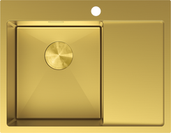 Mexen Exar plieninė vienos kameros kriauklė su padėklu, kairioji 620 x 480 mm, auksinė - 6431621005L-55