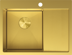 Mexen Exar plieninė vieno dubens virtuvės plautuvė su nusausintuvu, kairinė 620 x 480 mm, auksinė HC - 6431621005L-55HC