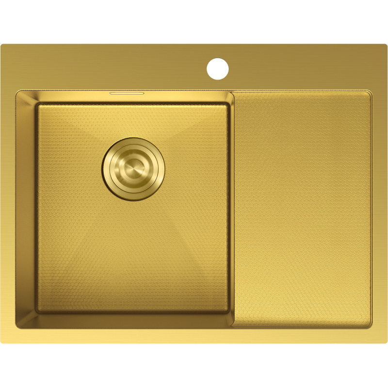Mexen Exar plieninė vieno dubens virtuvės plautuvė su nusausintuvu, kairinė 620 x 480 mm, auksinė HC - 6431621005L-55HC