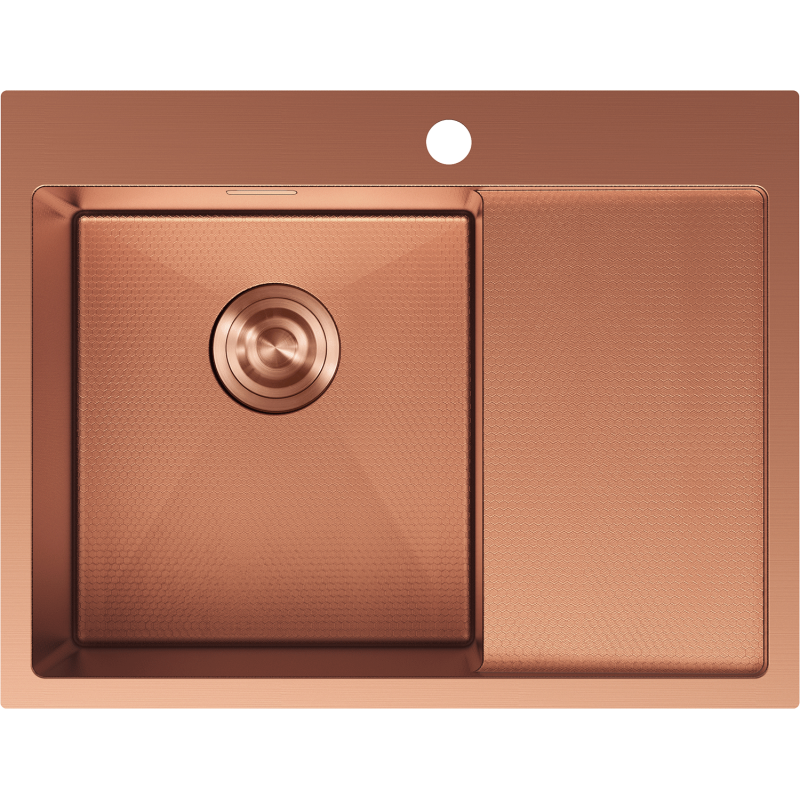 Mexen Exar plieninė vienos plautuvės kriauklė su džiovykla, kairinė 620 x 480 mm, varis HC - 6431621005L-65HC