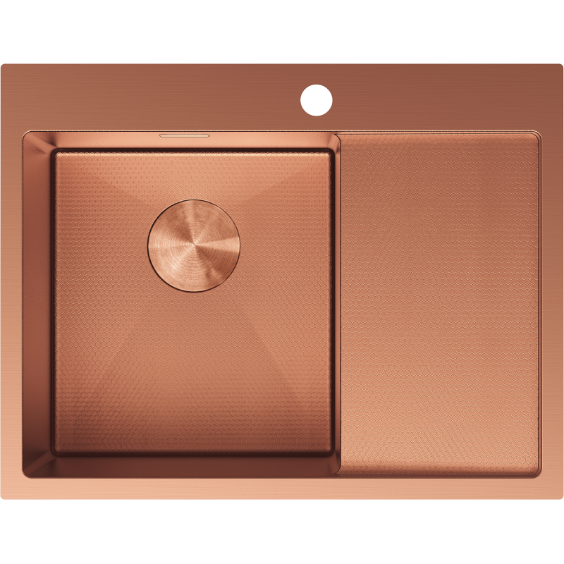 Mexen Exar vienos kameros plieninė kriauklė su kairiąja nutekėjimo plokšte, 620 x 480 mm, varis HC - 6431621005L-65HC