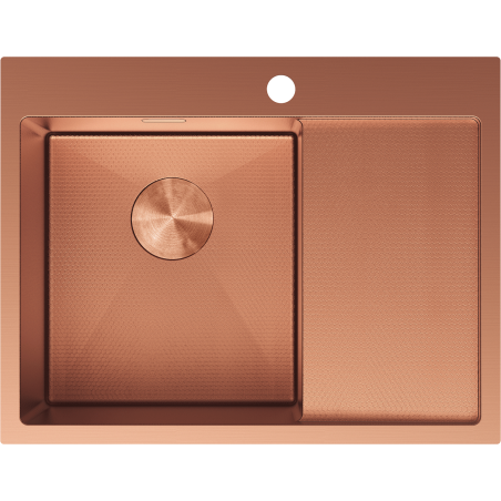 Mexen Exar plieninė vienos plautuvės kriauklė su džiovykla, kairinė 620 x 480 mm, varis HC - 6431621005L-65HC