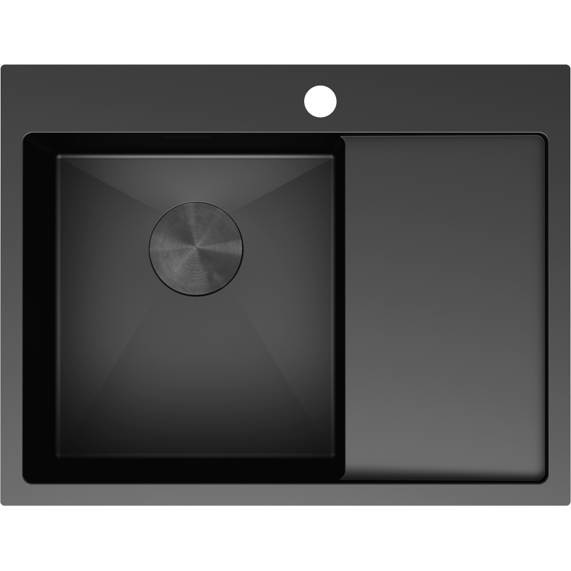 Mexen Exar plieninė virtuvės kriauklė su viena skyle ir nutekėjimu kairėje, 620 x 480 mm, juoda - 6431621005L-70