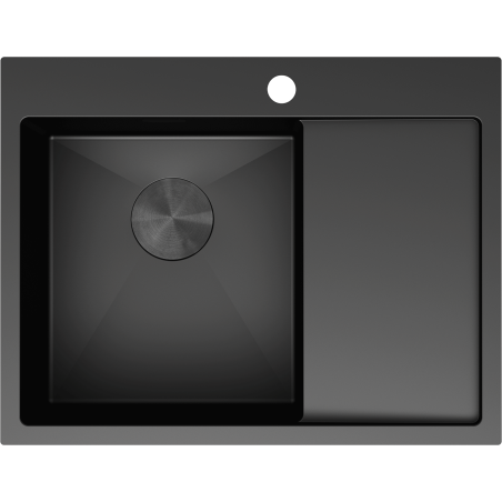 Mexen Exar plieninė virtuvės kriauklė su viena skyle ir nutekėjimu kairėje, 620 x 480 mm, juoda - 6431621005L-70