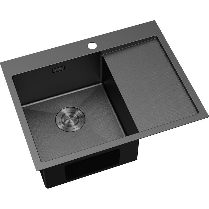 Mexen Exar plieninė kriauklė su vienu skyriumi ir kairiu skalbiniu 620 x 480 mm, juoda HC - 6431621005L-70HC
