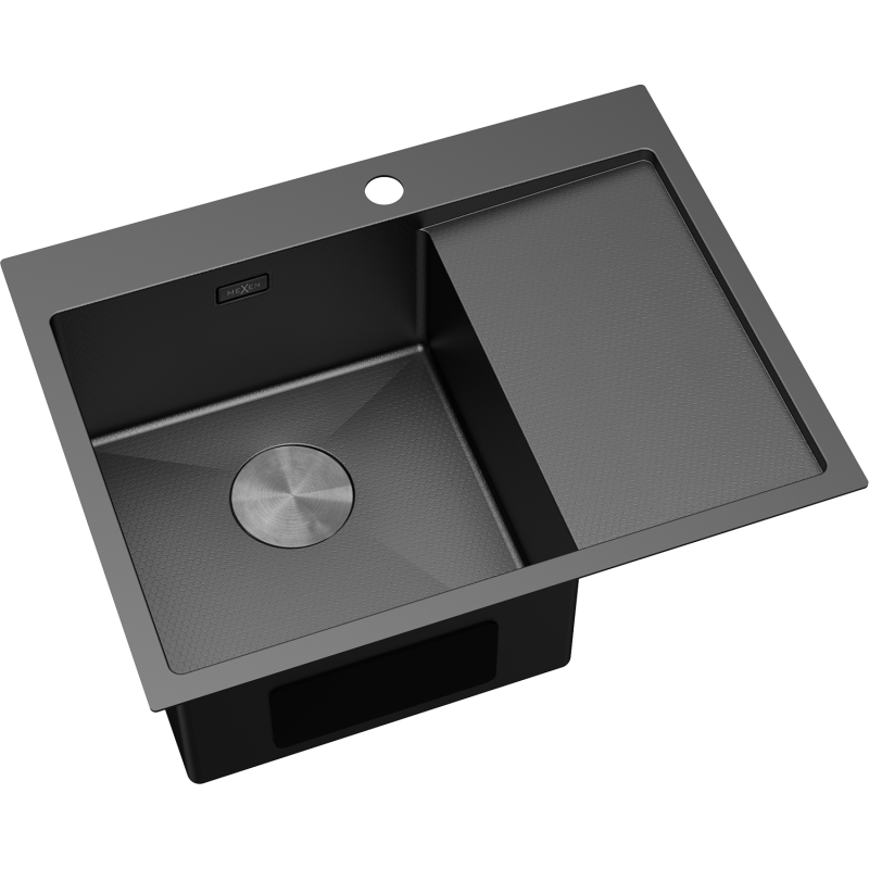 Mexen Exar plieninė plautuvė su vienu dubeniu ir nusausinimo zona, kairė 620 x 480 mm, juoda HC - 6431621005L-70HC