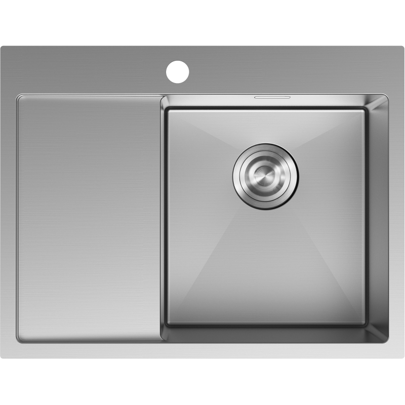 Mexen Exar plieninė kriauklė su viena plautuve ir nutekamuoju paviršiumi dešinėje, 620 x 480 mm, inox - 6432621005P-01