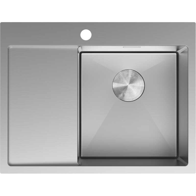 Mexen Exar plieninė vienaaukštė kriauklė su nutekamuoju padėklu, dešinėje, 620 x 480 mm, inox - 6432621005P-01