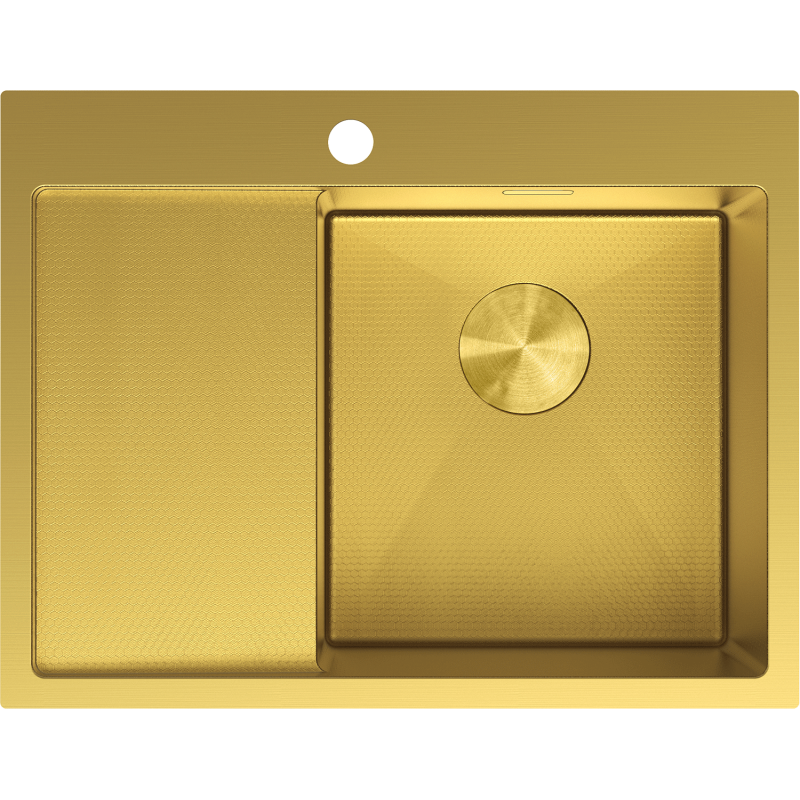 Mexen Exar plieninė virtuvės kriauklė su viena plautuve ir lašėjimo stalu, dešinė 620 x 480 mm, auksinė HC