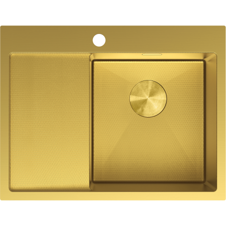 Mexen Exar plieninė virtuvės kriauklė su viena plautuve ir lašėjimo stalu, dešinė 620 x 480 mm, auksinė HC