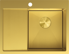 Mexen Exar plieninė virtuvės kriauklė su viena plautuve ir lašėjimo stalu, dešinė 620 x 480 mm, auksinė HC