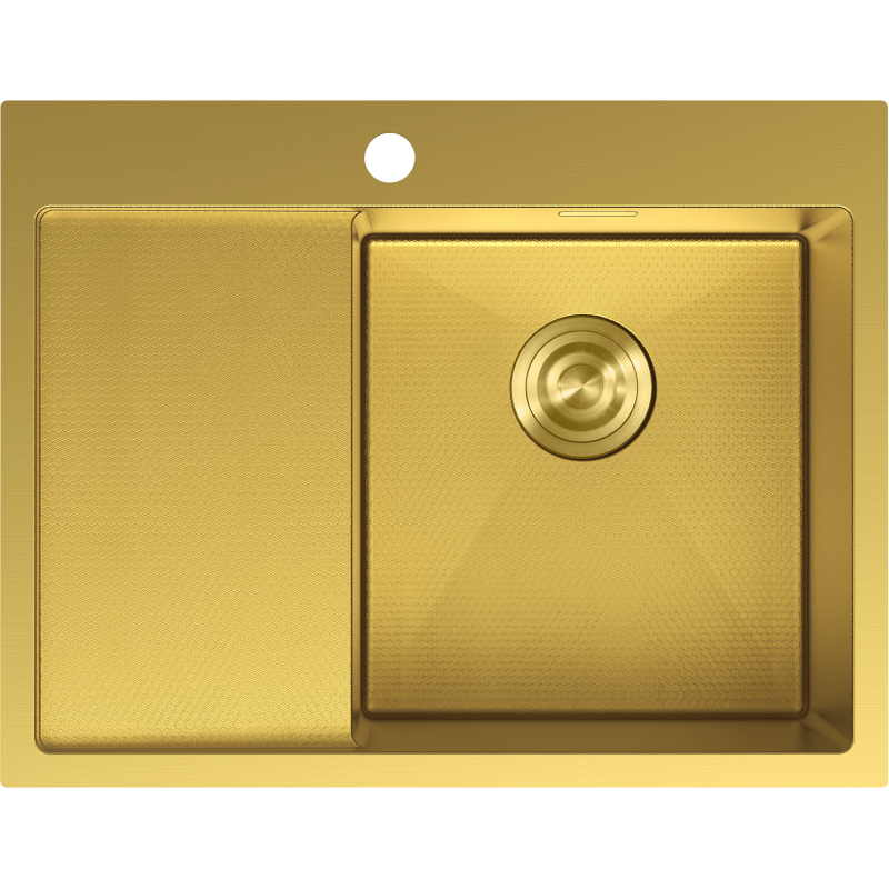 Mexen Exar plieninė virtuvės kriauklė su viena plautuve ir lašėjimo stalu, dešinė 620 x 480 mm, auksinė HC