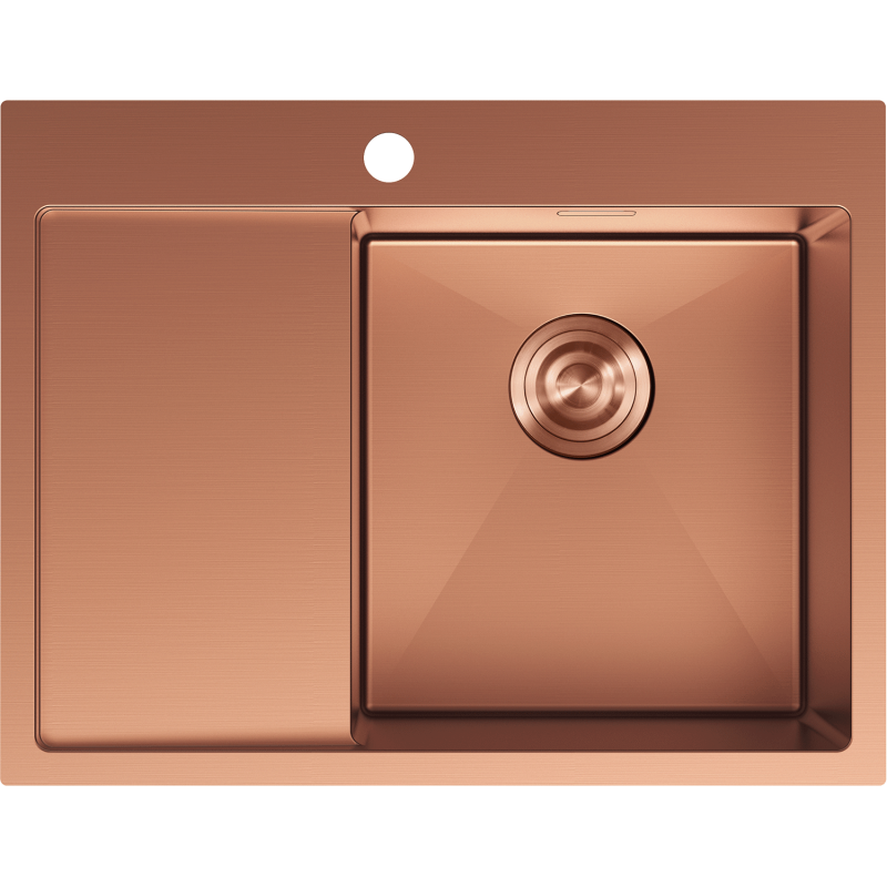 Mexen Exar plieno virtuvės kriauklė su vienu dubeniu ir nuvarvėjimo lentynėle, dešinė 620 x 480 mm, varis - 6432621005P-65