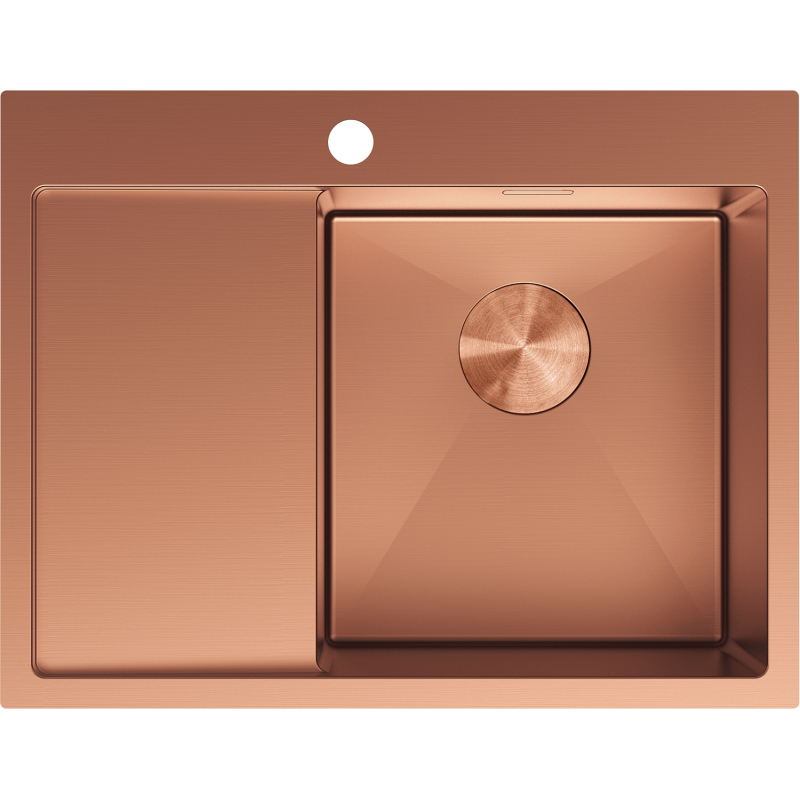 Mexen Exar plieno virtuvės kriauklė su vienu dubeniu ir nuvarvėjimo lentynėle, dešinė 620 x 480 mm, varis - 6432621005P-65