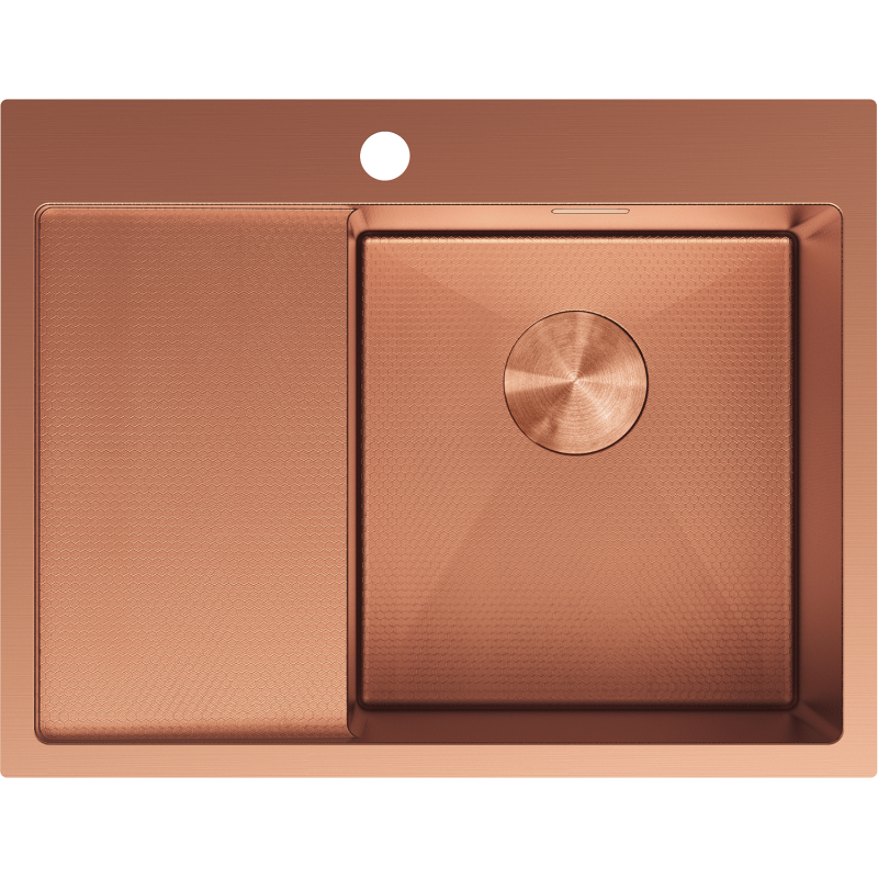 Mexen Exar plieninė virtuvės kriauklė su vienu dubeniu ir nutekamuoju paviršiumi, dešinė 620 x 480 mm, varis HC