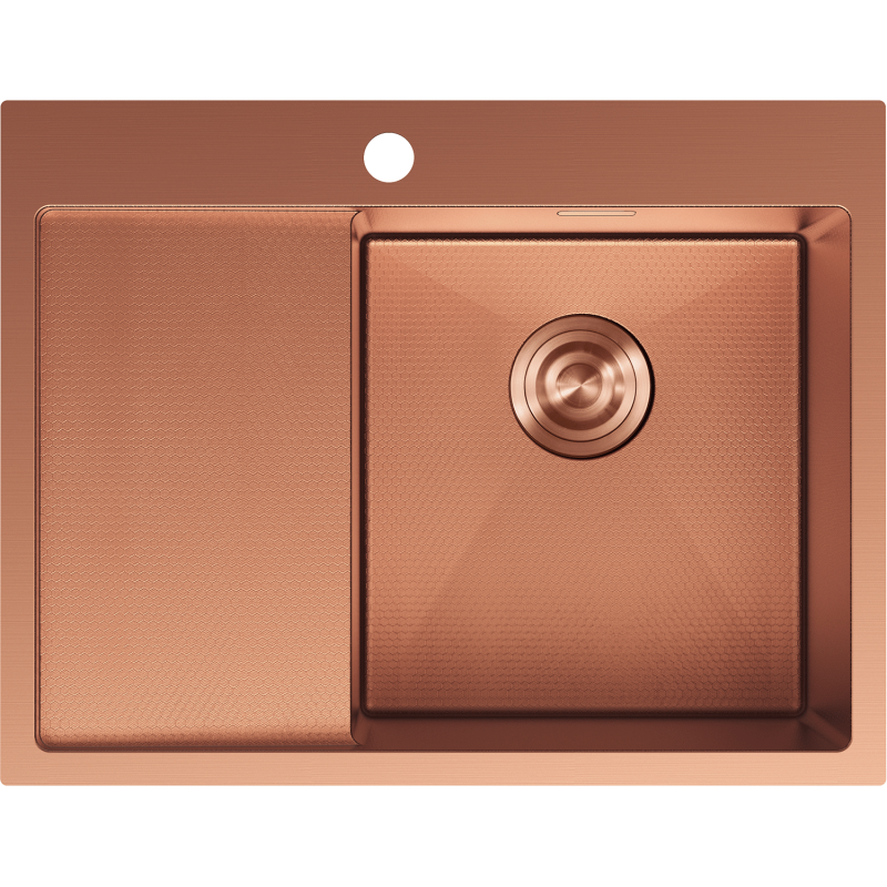 Mexen Exar plieninė virtuvės kriauklė su vienu dubeniu ir nutekamuoju paviršiumi, dešinė 620 x 480 mm, varis HC