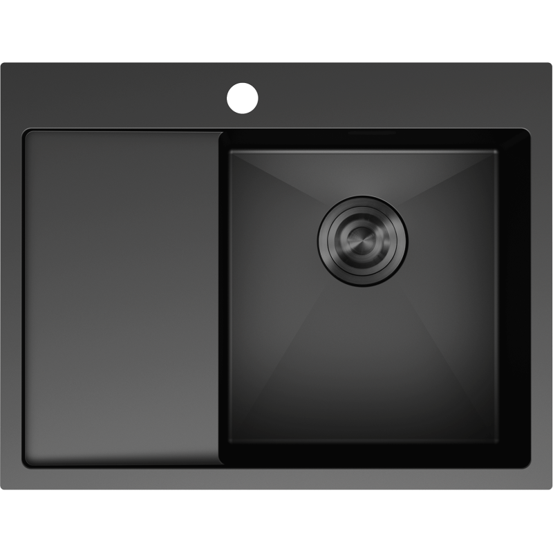 Mexen Exar plieninė kriauklė su viena plautuve ir nutekėjimu, dešinė 620 x 480 mm, juoda - 6432621005P-70