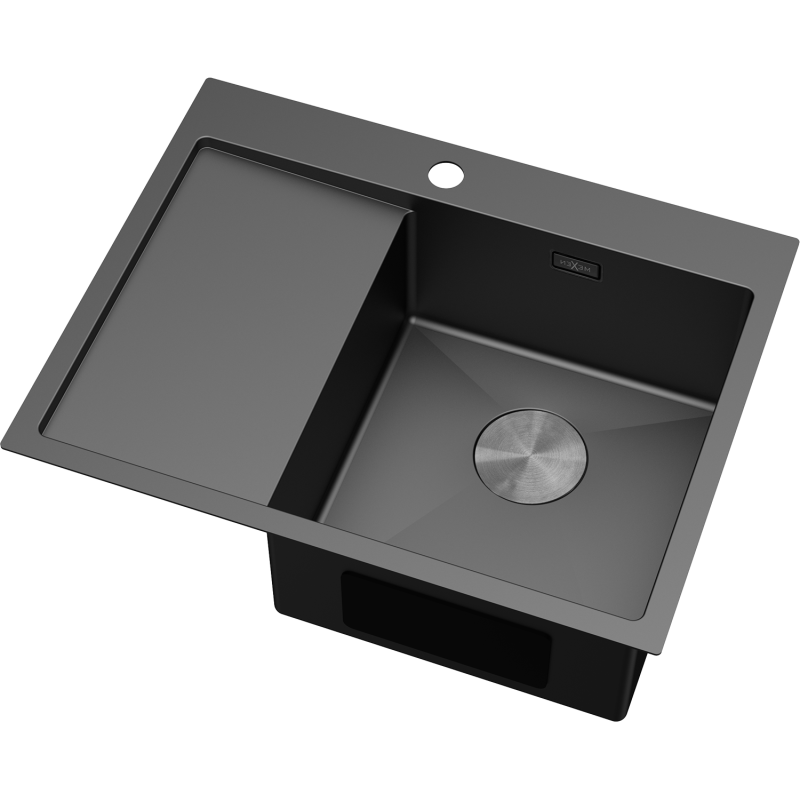 Mexen Exar plieninė kriauklė su viena plautuve ir nutekėjimu, dešinė 620 x 480 mm, juoda - 6432621005P-70