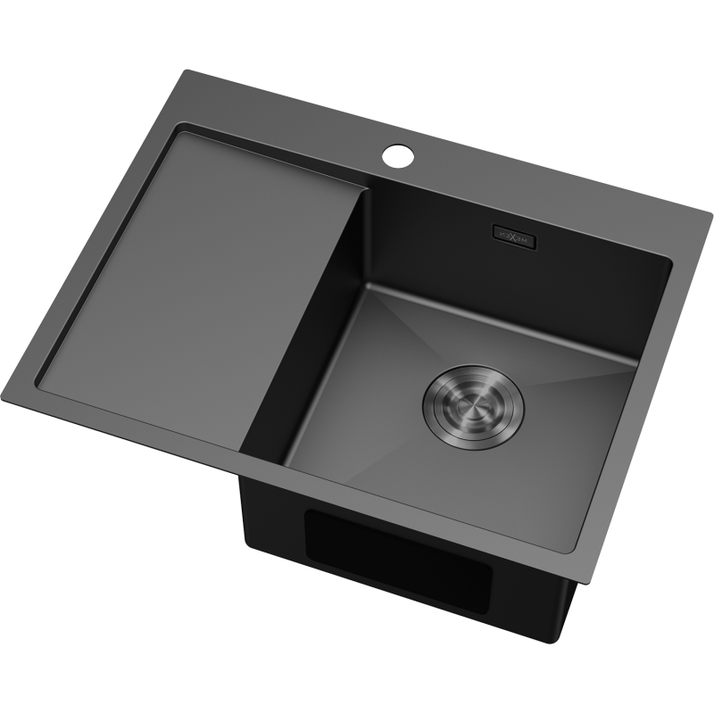 Mexen Exar plieninė kriauklė su viena plautuve ir nutekėjimu, dešinė 620 x 480 mm, juoda - 6432621005P-70