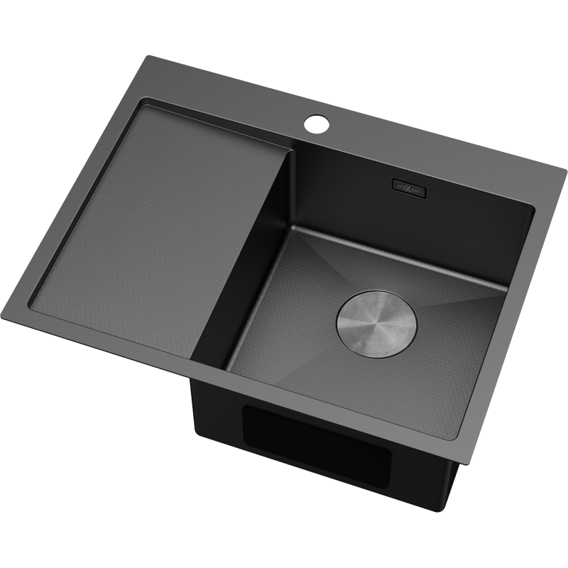 Mexen Exar plieno kriauklė su vienu skyriumi ir nutekėjimo padėklu, dešinė 620 x 480 mm, juoda HC - 6432621005P-70HC