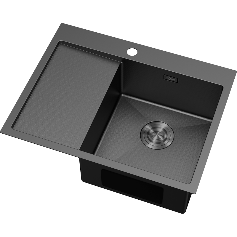 Mexen Exar plieno kriauklė su vienu skyriumi ir nutekėjimo padėklu, dešinė 620 x 480 mm, juoda HC - 6432621005P-70HC