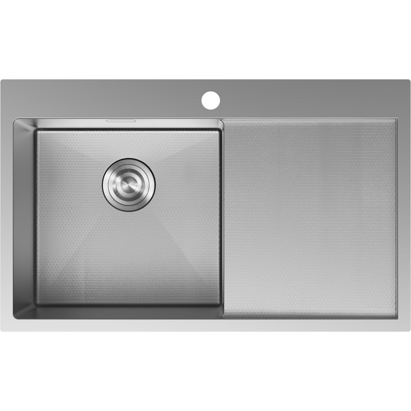 Mexen Exar plieninė vienos kameros plautuvė su kairiuoju nusausinimo paviršiumi 780 x 480 mm, inox HC - 6433781010L-01HC