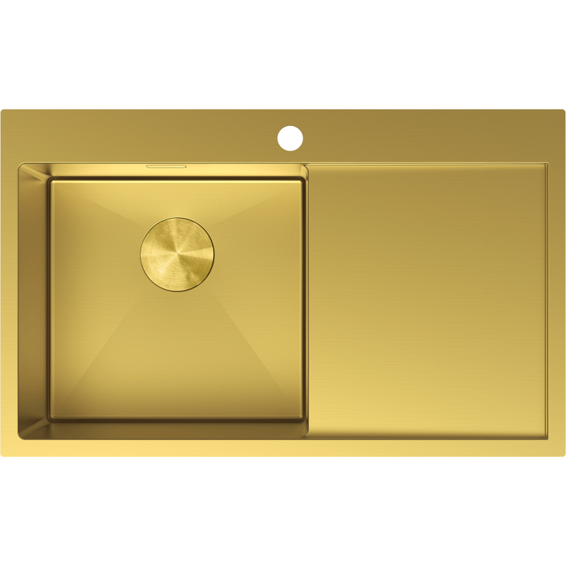 Mexen Exar vienos kamerų nerūdijančio plieno plautuvė su drenažu, kairės pusės, 780 x 480 mm, aukso spalvos