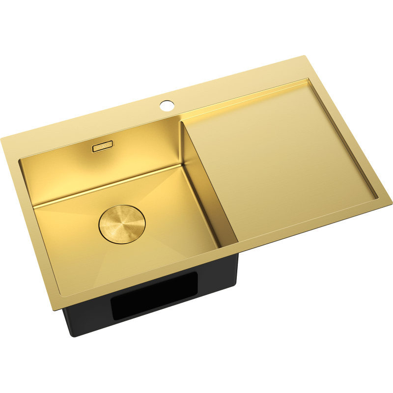 Mexen Exar vienos kamerų nerūdijančio plieno plautuvė su drenažu, kairės pusės, 780 x 480 mm, aukso spalvos