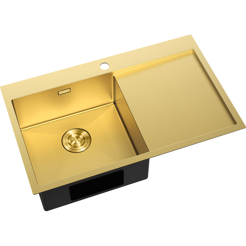 Mexen Exar vienos plautuvės plieninė kriauklė su nutekėjimu, kairė 780 x 480 mm, auksinė HC - 6433781010L-55HC