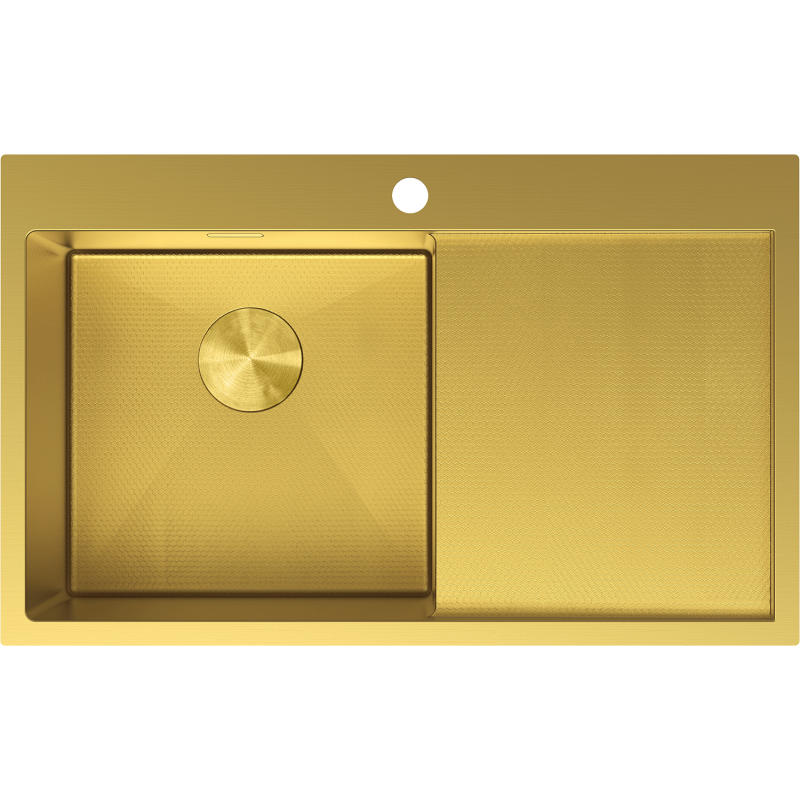 Mexen Exar vienos plautuvės plieninė kriauklė su nutekėjimu, kairė 780 x 480 mm, auksinė HC - 6433781010L-55HC