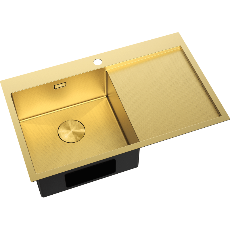 Mexen Exar vienos plautuvės plieninė kriauklė su nutekėjimu, kairė 780 x 480 mm, auksinė HC - 6433781010L-55HC