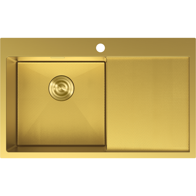 Mexen Exar vienos plautuvės plieninė kriauklė su nutekėjimu, kairė 780 x 480 mm, auksinė HC - 6433781010L-55HC