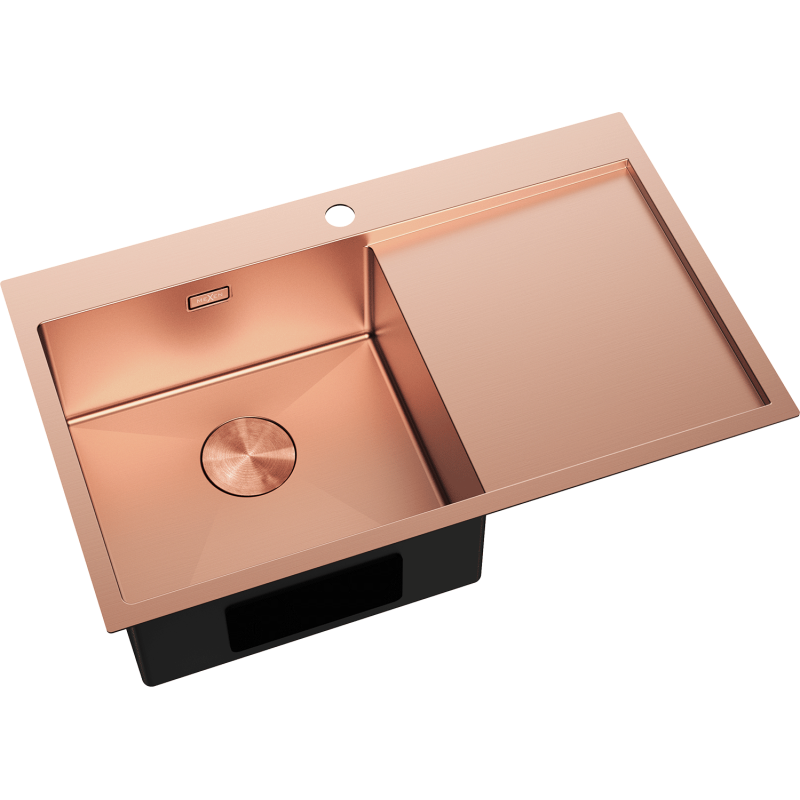 Mexen Exar plieninė vienos kameros plautuvė su lašėjimo plokšte, kairė 780 x 480 mm, varis - 6433781010L-65