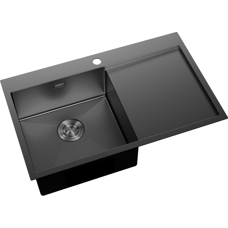Mexen Exar 1 kameruotas plieninis plautuvas su nuvarvėjimo vieta, kairysis 780 x 480 mm, juodas - 6433781010L-70