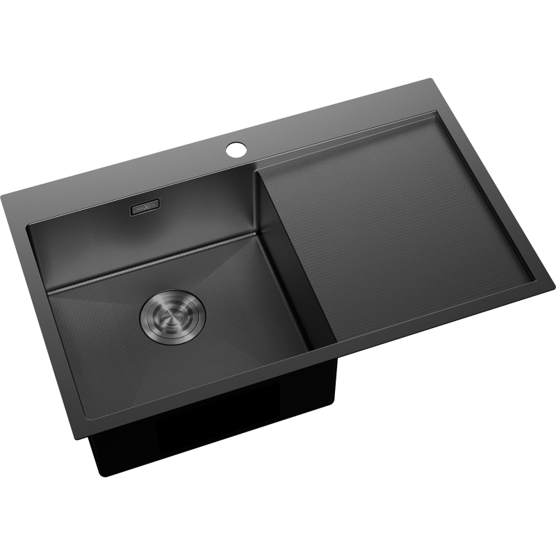 Mexen Exar plieninė kriauklė vienos kameros su nusausinimu, kairinė 780 x 480 mm, juoda HC - 6433781010L-70HC