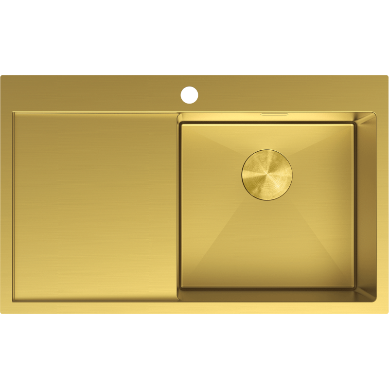 Mexen Exar plieninė vienaaukštė kriauklė su nutekėjimo plokšte, dešinė 780 x 480 mm, auksinė - 6434781010P-55