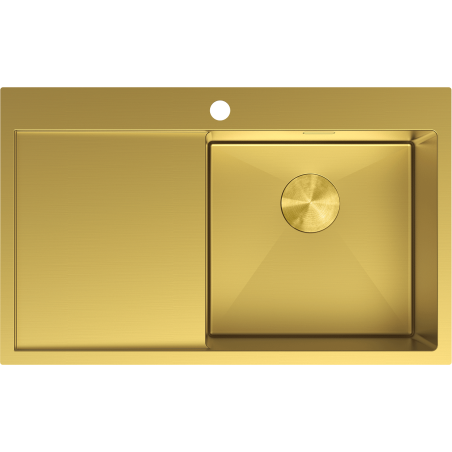 Mexen Exar plieninė vienaaukštė kriauklė su nutekėjimo plokšte, dešinė 780 x 480 mm, auksinė - 6434781010P-55