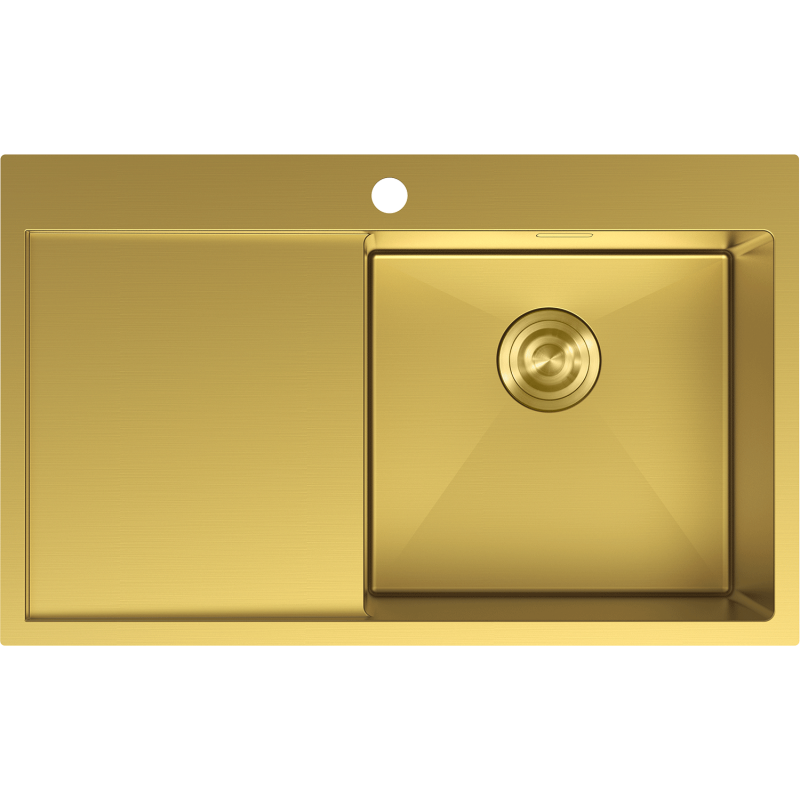 Mexen Exar plieninė vienaaukštė kriauklė su nutekėjimo plokšte, dešinė 780 x 480 mm, auksinė - 6434781010P-55