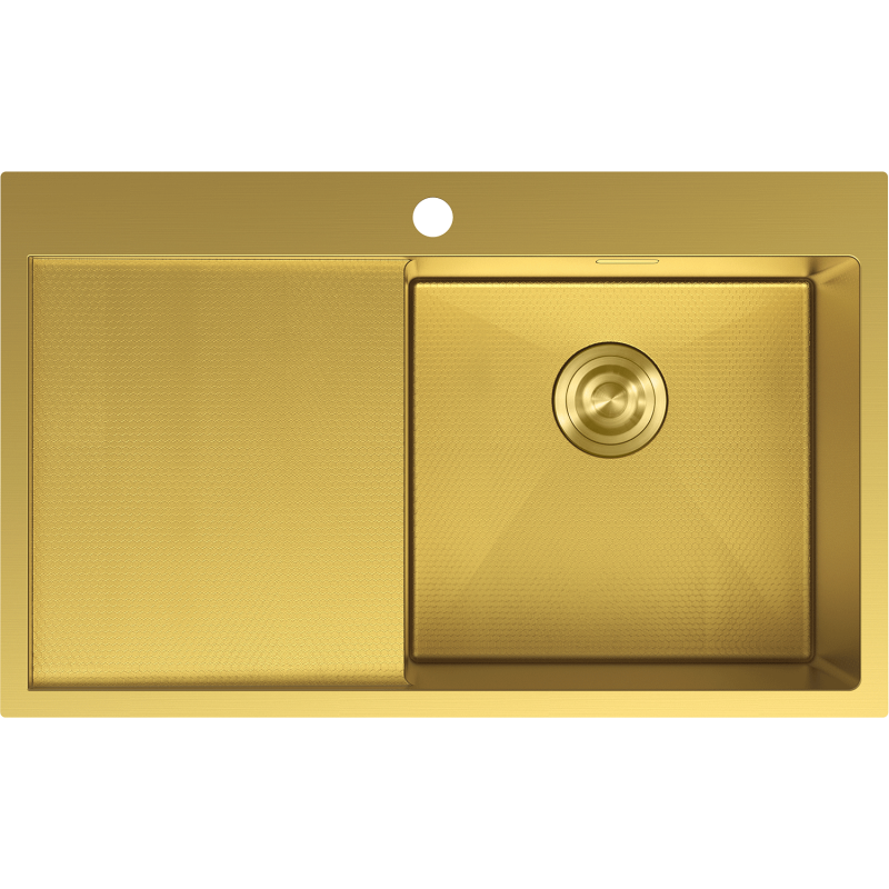 Mexen Exar nerūdijančio plieno virtuvės kriauklė su 1 skyriumi ir nusausintuvu, dešinysis 780 x 480 mm, auksinis HC