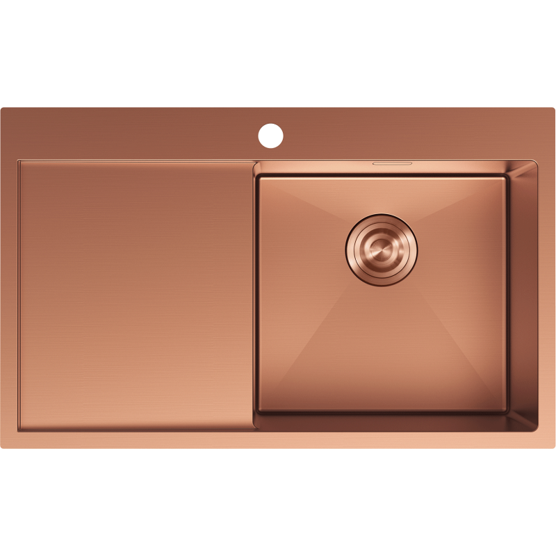 Mexen Exar Plieninė virtuvės kriauklė su vienu skyriumi ir lašėjimo priekiu, dešinė 780 x 480 mm, varis - 6434781010P-65