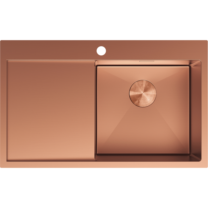 Mexen Exar Plieninė virtuvės kriauklė su vienu skyriumi ir lašėjimo priekiu, dešinė 780 x 480 mm, varis - 6434781010P-65