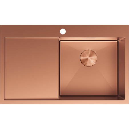 Mexen Exar Plieninė virtuvės kriauklė su vienu skyriumi ir lašėjimo priekiu, dešinė 780 x 480 mm, varis - 6434781010P-65