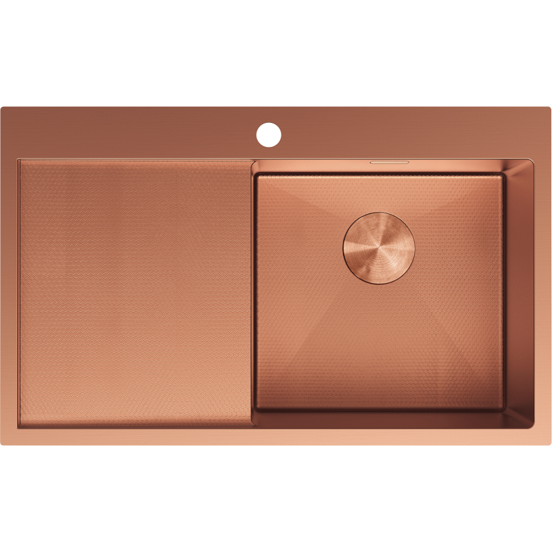 Mexen Exar nerūdijančio plieno plautuvė su viena skylele ir nusausintoju, dešinė, 780 x 480 mm, varis HC - 6434781010P-65HC