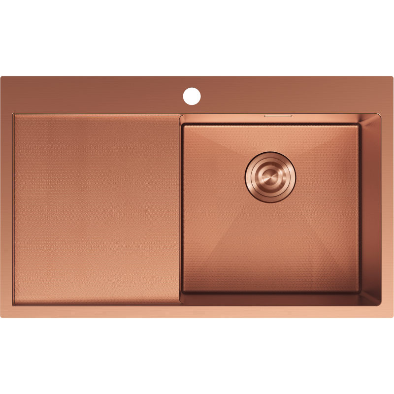 Mexen Exar nerūdijančio plieno plautuvė su viena skylele ir nusausintoju, dešinė, 780 x 480 mm, varis HC - 6434781010P-65HC